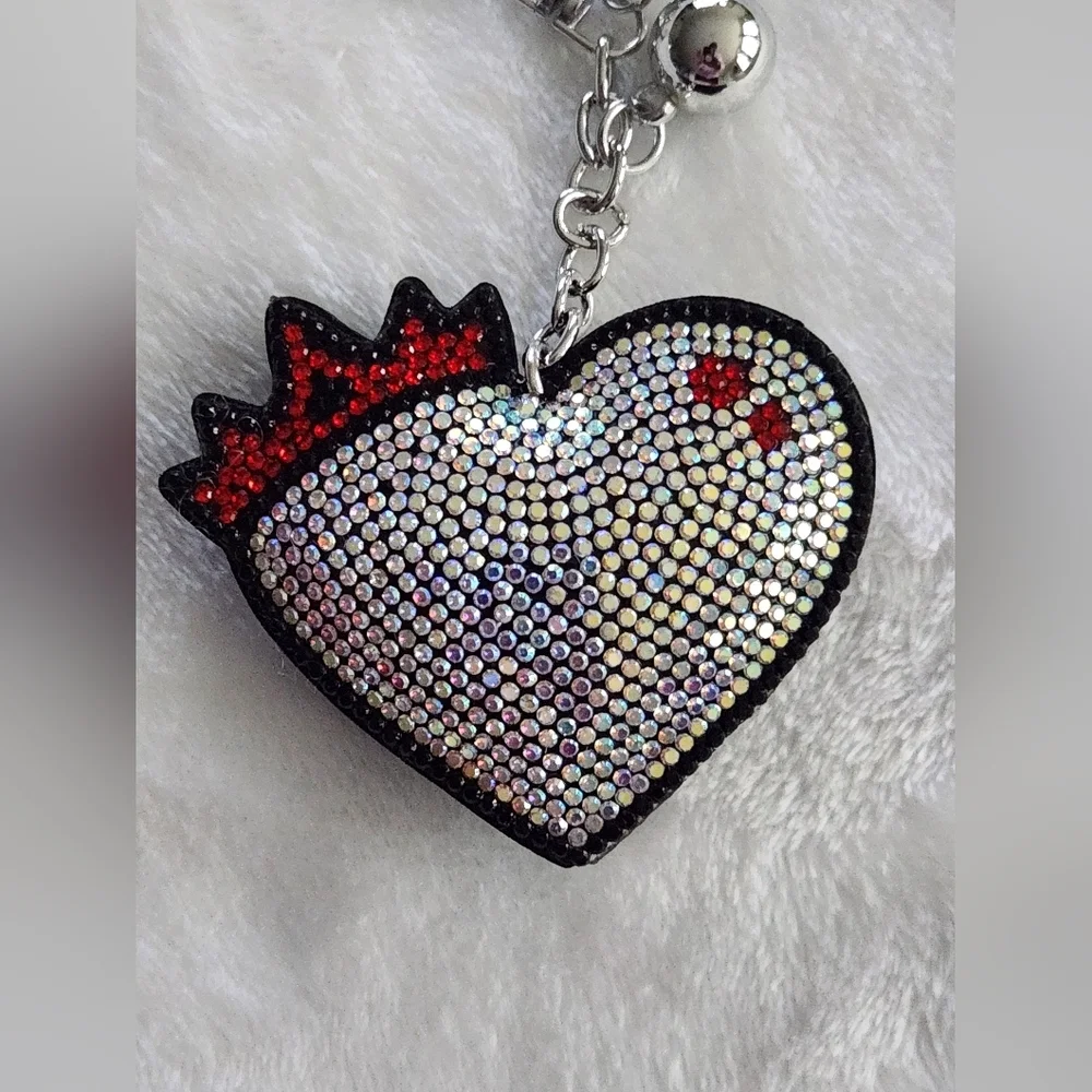 Heart Shaped Sparkly Rhinestone With Crown Keychain with Tassel Bag Charm